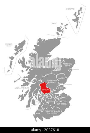 Mis en évidence dans la carte rouge de Stirling de l'Ecosse UK Banque D'Images