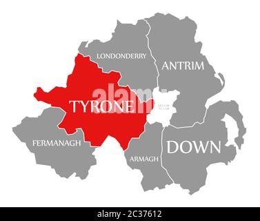 Mis en évidence dans la carte rouge Tyrone de l'Irlande du Nord Banque D'Images