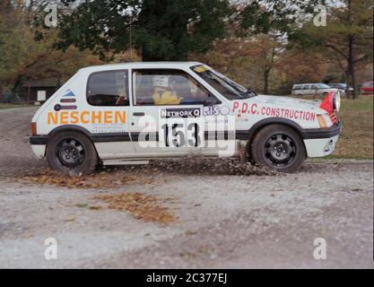 1996, Peugeot 205 Rally car, West Yorkshire, Royaume-Uni Banque D'Images