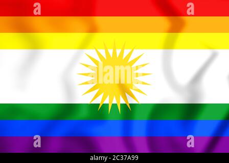 Drapeau LGBT 3D du Kurdistan. 3D Illustration. Banque D'Images