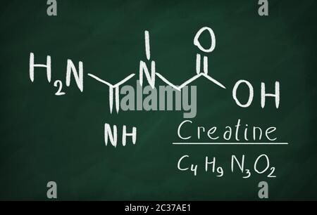 Formule chimique de la créatine sur un tableau noir Banque D'Images