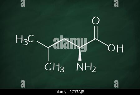 Formule chimique de la leucine sur un tableau noir Banque D'Images