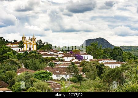 Vue sur la vieille ville célèbre de Tiradentes à Minas Gerais Banque D'Images