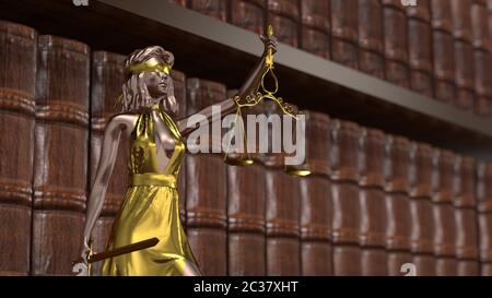 Statue de justice, Themis, Femida avec des écailles et une épée entre ses mains. Rendu 3D Banque D'Images