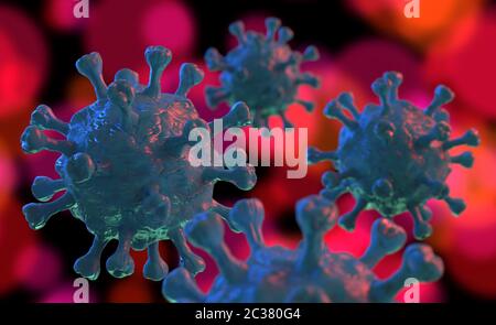 Coronavirus 2019-ncov infection de la particule de grippe. Particules de virus flottantes. Rendu 3D. Banque D'Images