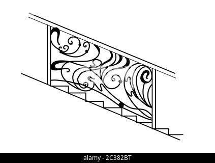 Clôture forgée. La clôture en fer. La forge est des boucles d'art. Rampe élégante pour les escaliers. Métal et fer. Esquisse. Banque D'Images