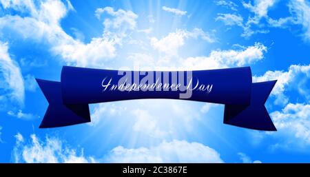 Professionnels 4e de juillet. Le jour de l'indépendance, la bannière du ruban sur fond de ciel illustration Banque D'Images