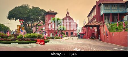 Christ Church Melaka au lever du soleil. La ville de Malacca, Malaisie. Panorama Banque D'Images