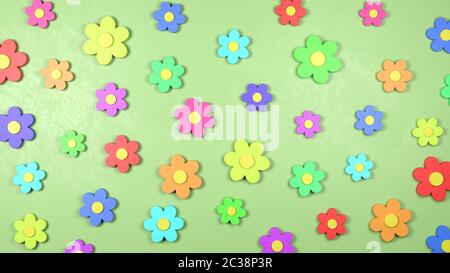 Formes 3D coloré de fleurs sur un fond vert 3D Illustration Banque D'Images