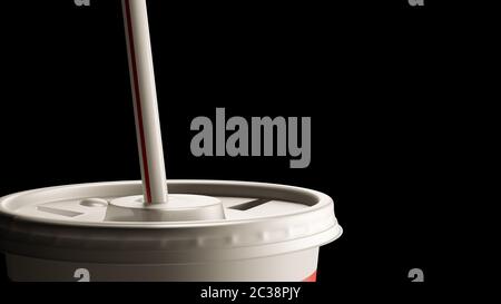 Fast Food rouge tasses avec paille Close-up sur fond noir 3D Illustration Banque D'Images