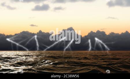 La foudre à la surface de la mer dans la mer déchaînée dans l'Océan Atlantique Banque D'Images