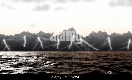 La foudre à la surface de la mer dans la mer déchaînée dans l'Océan Atlantique Banque D'Images