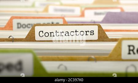 Entrepreneurs - Nom du registre de dossier dans le répertoire. Image colorée floue. Vue en gros plan. Rendu 3D. Banque D'Images