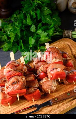 kebab de shish cru avec divers légumes Banque D'Images