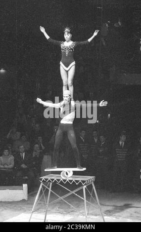Deux acrobates qui s'équilibrates au Circus Krone. Banque D'Images