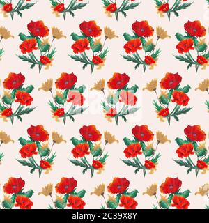 superbes coquelicots avec motif sans couture Banque D'Images