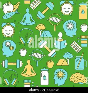 Motif sans couture en biohie dans un style coloré. Concept d'amélioration de la santé, qui se répète. Illustration vectorielle. Illustration de Vecteur