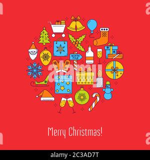 Affiche concept ronde Joyeux Noël avec place pour le texte. Modèle de bannière de congé. Illustration vectorielle. Illustration de Vecteur