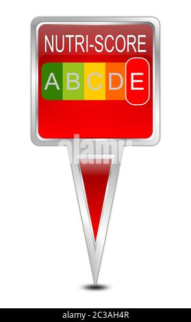 Rouge pointeur Nutri-Score Label E, 5 couleurs Nutrition Label â€“ illustration Banque D'Images