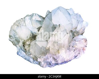 Groupe de quartz transparent himalayan avec inclusions hématite isolées sur fond blanc. macrophotographie géologique en cristal de roche Banque D'Images