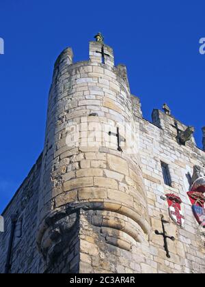 Un gros plan d'une tourelle d'angle sur le Micklegate Bar le portail du 12 siècle et l'entrée sud de la ville de york Banque D'Images