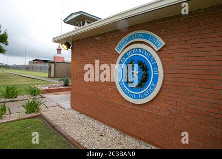 Rosharon Texas États-Unis, 25 août 2014: Extérieur et signalisation de l'unité Darrington, une prison d'État à sécurité maximale entièrement masculine qui fait partie du département de justice pénale du Texas. ©Marjorie Kamys Cotera/Daemmrich Photographie Banque D'Images