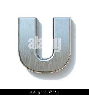 Brushed Metal font Lettre U 3D render illustration isolé sur fond blanc Banque D'Images