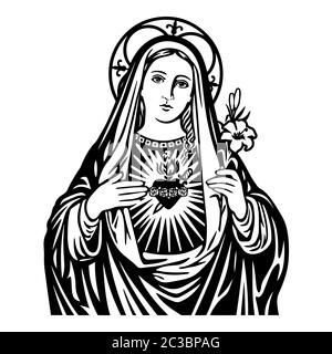 Coeur immaculé de lady Mary foi sacrée religion saint illustration noir blanc Banque D'Images