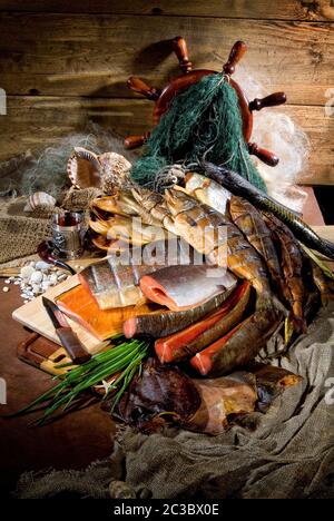 Nature morte au poisson dans un style rétro Banque D'Images
