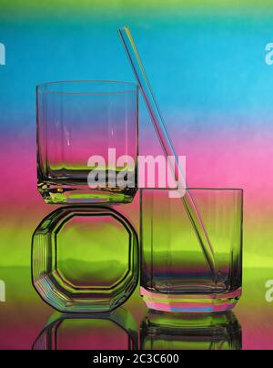 Verres à boire, boire de la paille Banque D'Images