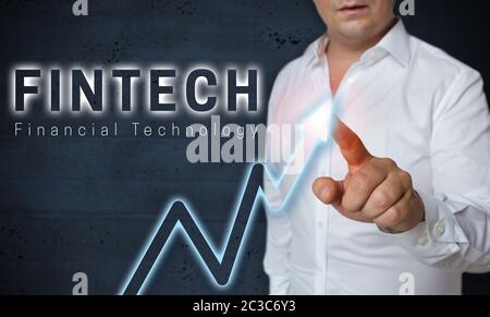 Fintech écran tactile est exploité par l'homme concept. Banque D'Images
