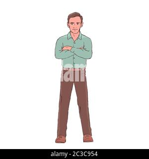 Un jeune homme confiant est debout dans une chemise et un pantalon. Illustration de Vecteur
