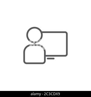 Homme travaillant sur ordinateur vecteur icône symbole travaillant isolé sur fond blanc Illustration de Vecteur