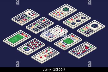 Panneau de configuration 3D isométrique du vaisseau spatial Illustration de Vecteur