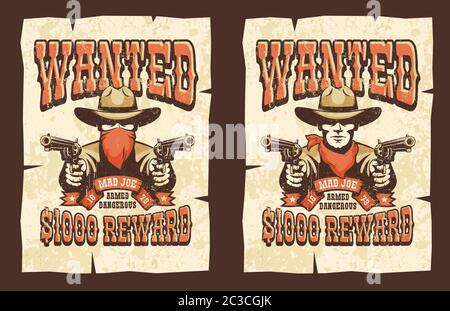 Je voulais poster cowboy avec bandit Illustration de Vecteur