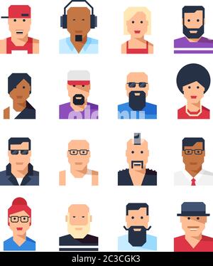 Les gens avatars portraits. Faces abstraites de dessin animé de style plat. Illustration de Vecteur
