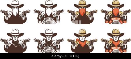 Cowboy bandit de l'ouest sauvage avec des fusils dans son mains Illustration de Vecteur