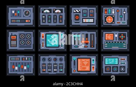 Jeu de panneaux de commande. Appareils de la salle de contrôle Illustration de Vecteur