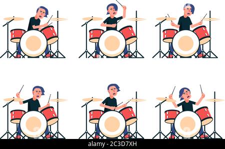 Le batteur du groupe Rock joue le jeu de tambours Illustration de Vecteur