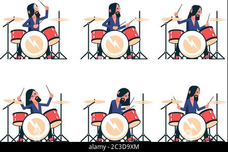 Rock groupe batteur jouant tambour set Illustration de Vecteur