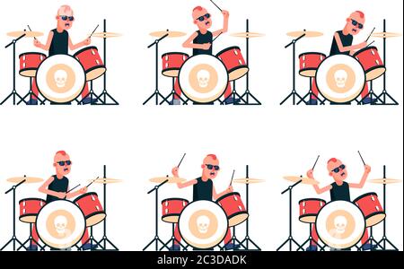 Punk rock groupe tambour jouant des tambours Illustration de Vecteur