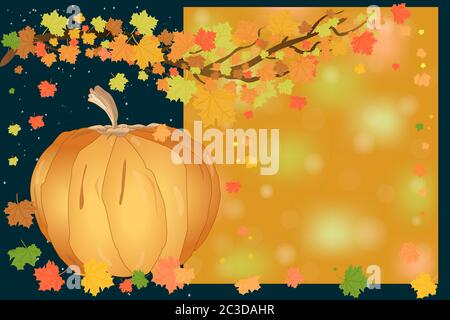 Feuilles d'automne et bannière de citrouille avec espace pour les copies. Affiche Web de vente d'automne de Thanksgiving pour la saison d'automne.arrière-plan de vente d'automne.illustration vectorielle de stock Illustration de Vecteur