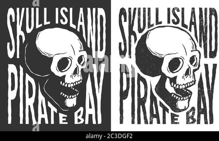 Crâne pirate avec imprimé tatouage lettrage dans un style rétro Illustration de Vecteur