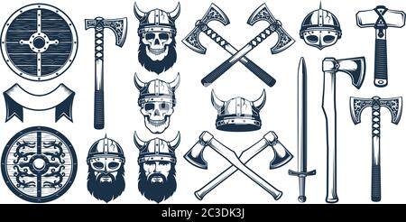 Éléments de conception d'armes Viking pour logo héraldique Illustration de Vecteur