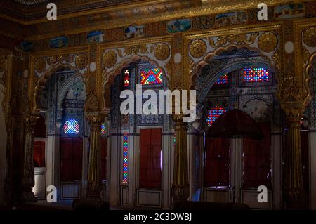 décoration intérieure de la chambre queen size de mehrangarh fort Banque D'Images