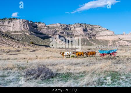 Conestoga Wagon au monument national de Scotts Bluff, Nebraska Banque D'Images