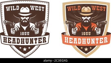 Badge de cow-boy rétro - gunfighter avec des armes à feu Illustration de Vecteur