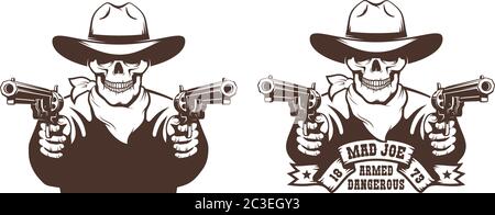 Cowboy Skull sauvage West Gunfighter tatouage Illustration de Vecteur