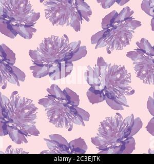 motif sans couture de magnifiques fleurs de pivoines violettes réalistes un arrière-plan lilas Illustration de Vecteur