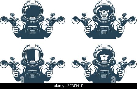 Astronaute avec des blasters entre ses mains Illustration de Vecteur